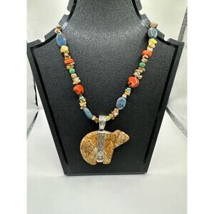 Carolyn Pollack Relios, .925 multi gemstone, jasper bear pendant. Signed